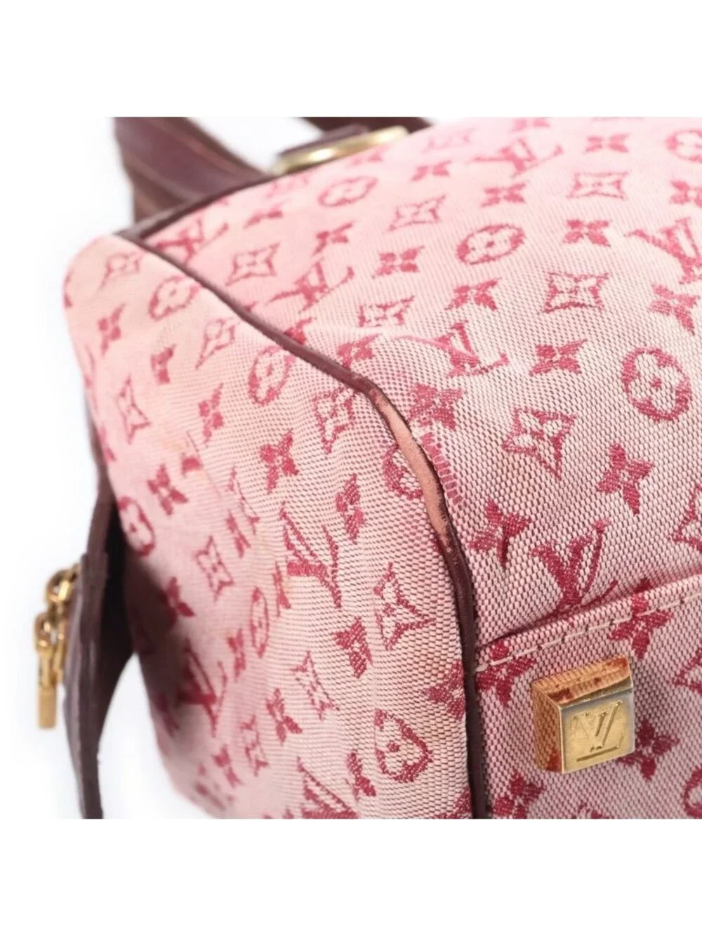 Louis Vuitton Monogram Mini Josephine PM Handbag Wine Red Leather Canvas Gold